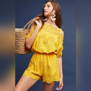 Anthropologie Starla Eyelet Romper Harlyn yellow